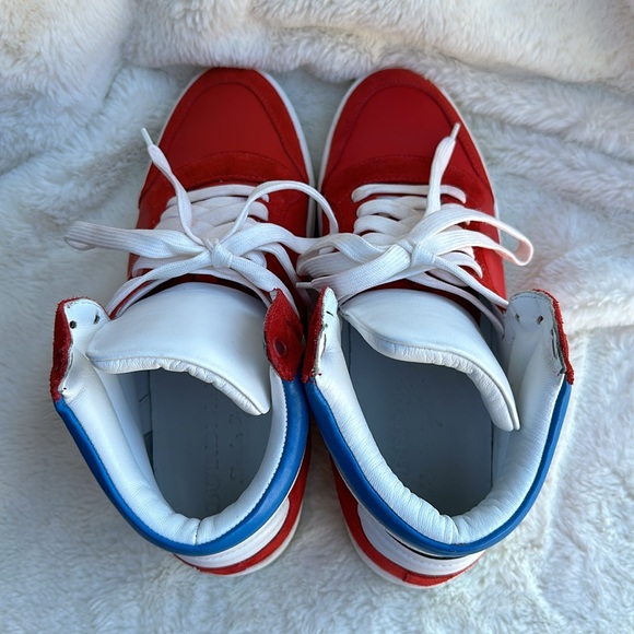 BRIGHT LEATHER SUEDE "REETH" "BURBERRY" LETTERING LOGO HI TOP LACE UP SNEAKERS - Picture 7 of 11